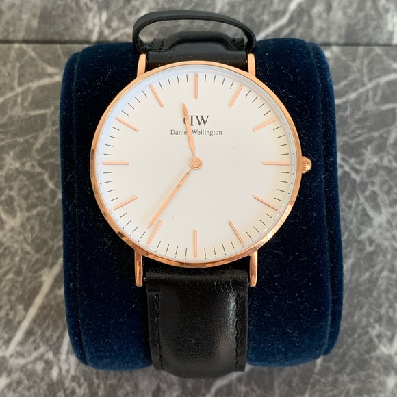 Fashionable Stick Index PU Leather Strap Analog Watch for Men - Black/Rosegold