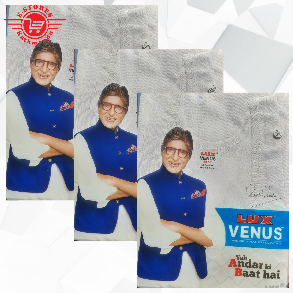 Pack Of 3Pcs Lux Venus Cotton Fine Vest RN For Men-610
