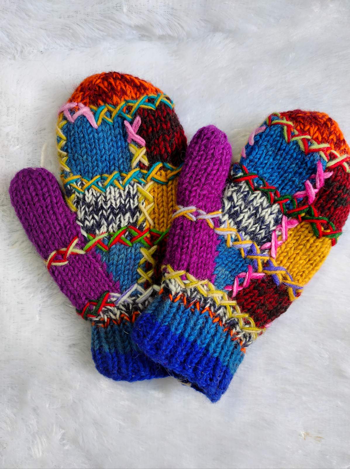Multicolor Woolen Hand Knite Mitten Gloves