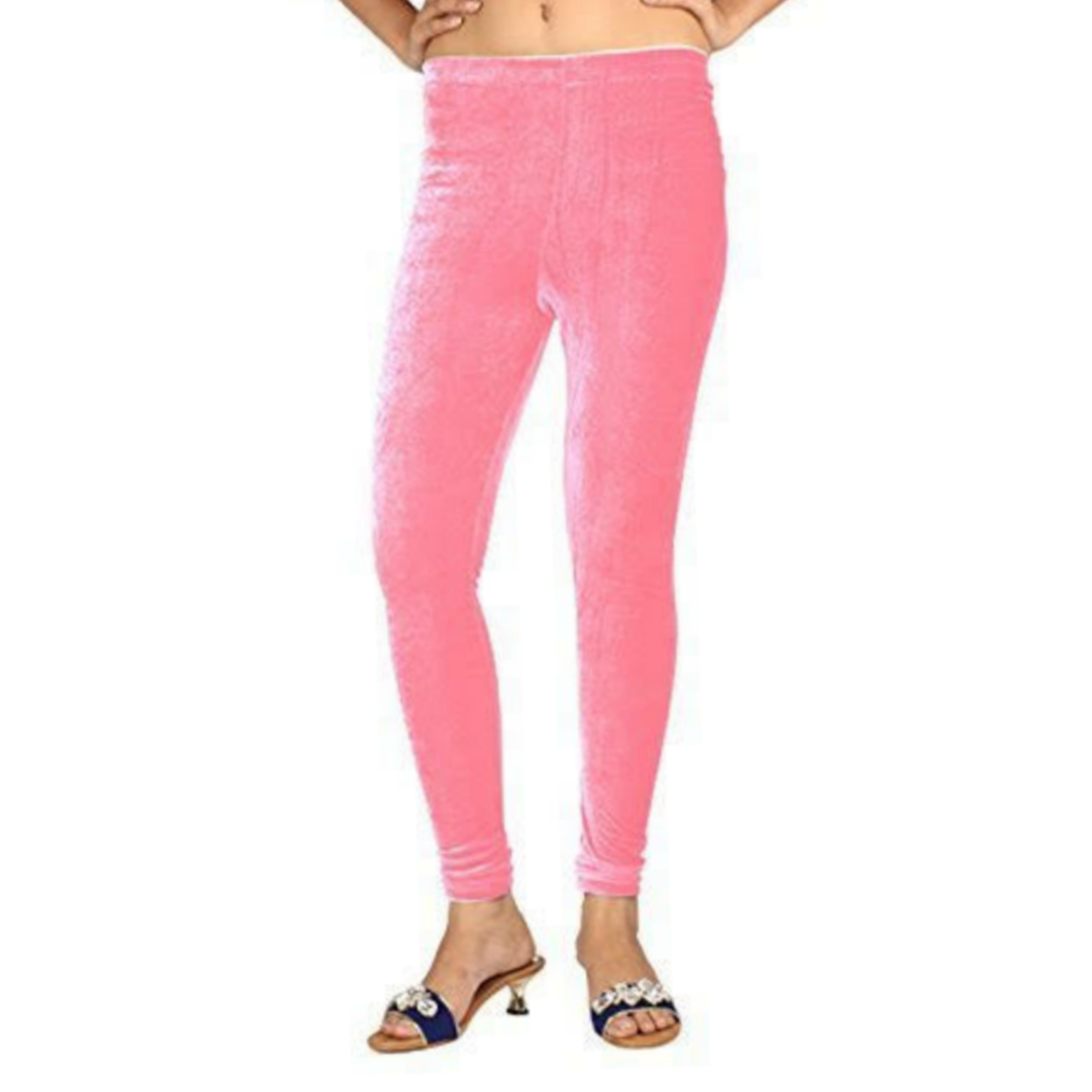 Peach Plain Velvet Fleece High Rise 