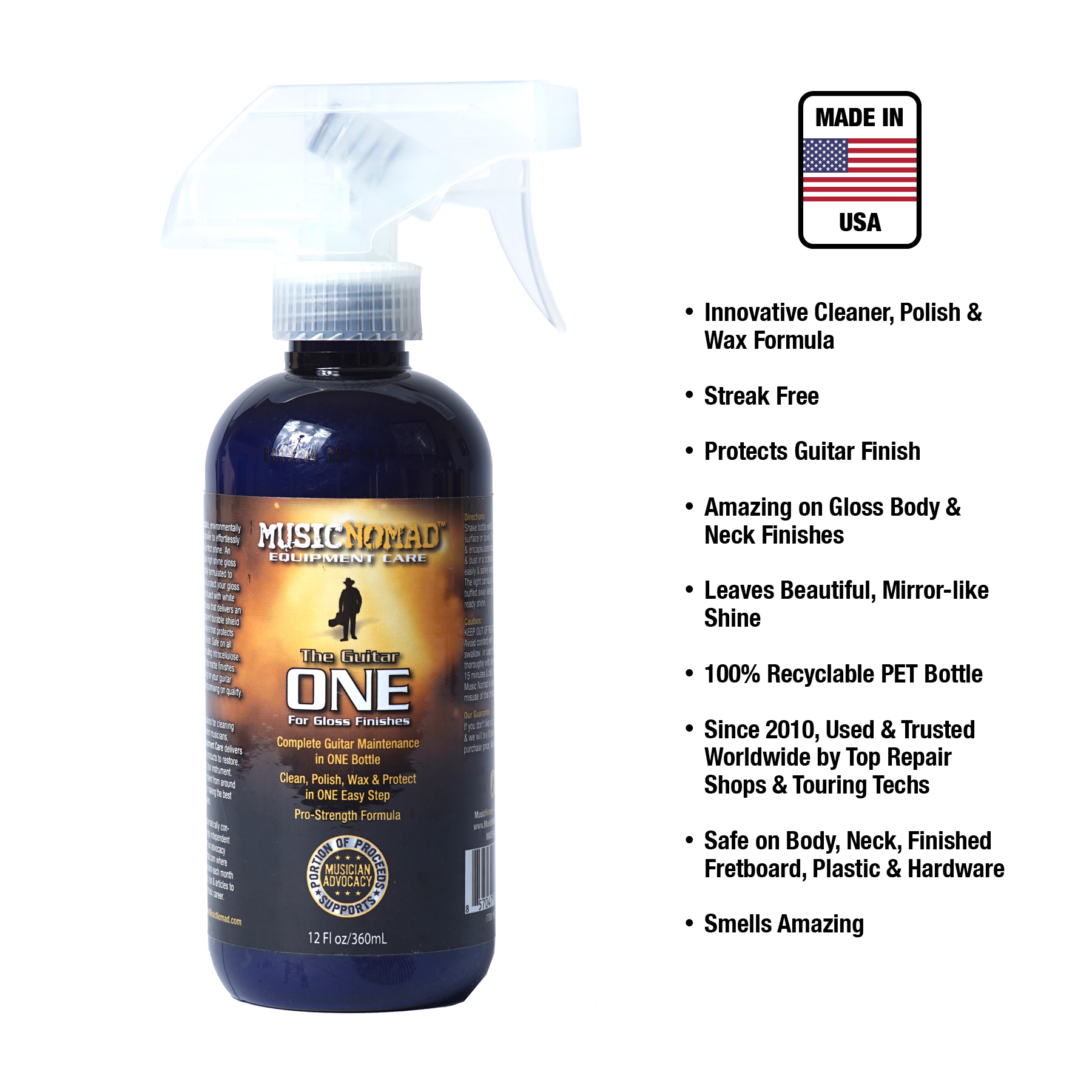 Music Nomad Guitar ONE All-in-1 Cleaner, Polish, and Wax, 12 oz. - MN150