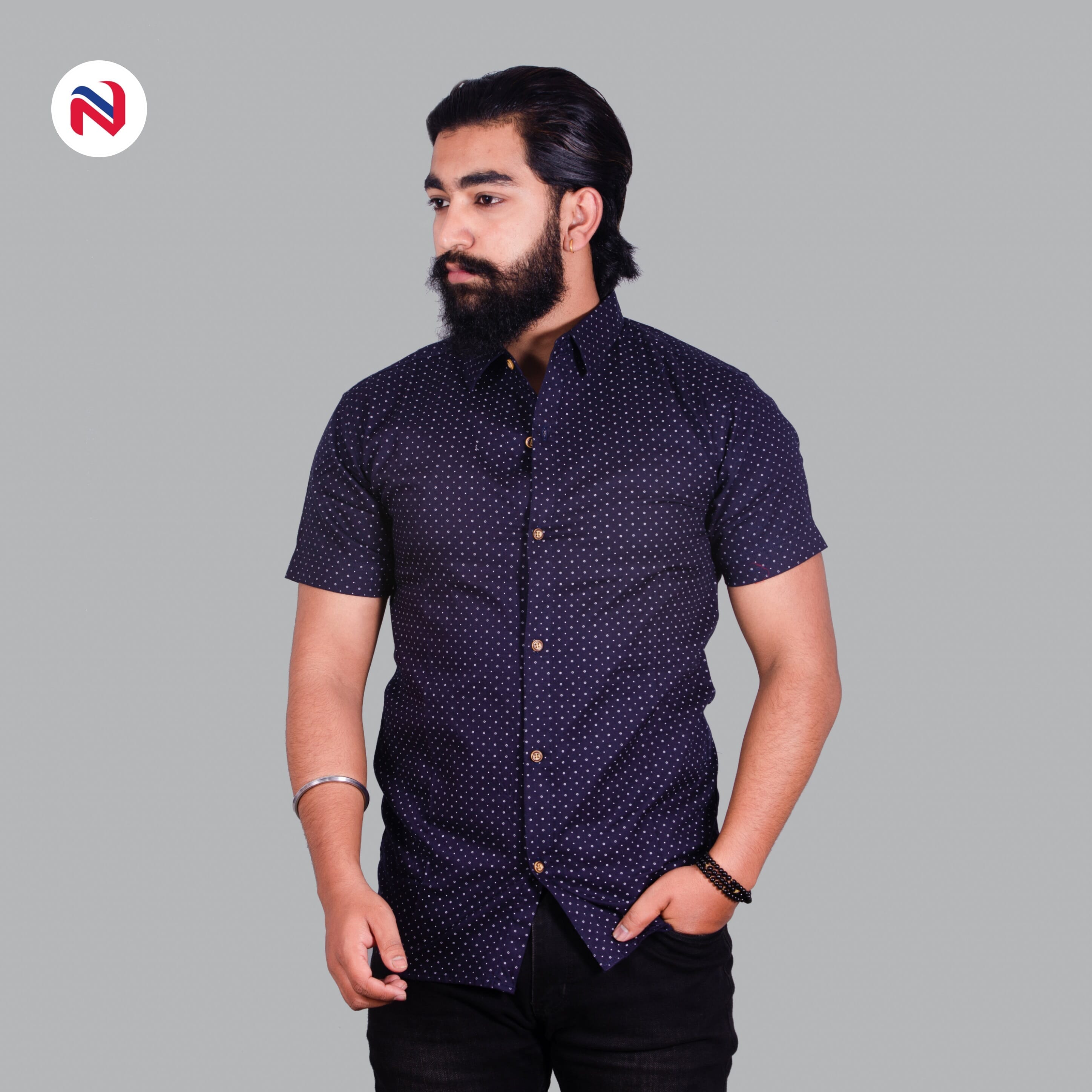 Nyptra Navy Blue Half Sleeves Premium Cotton Printed Shirt For Men