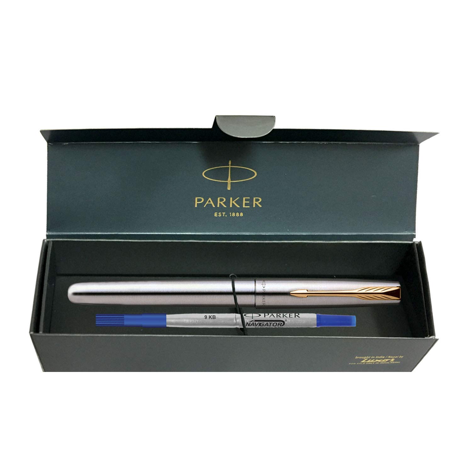 Parker Frontier Stainless Steel With Gold Trim Roller Ball Pen | Daraz ...