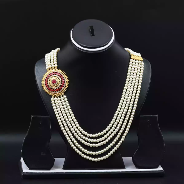 Gold Plated White Pearl Necklace 