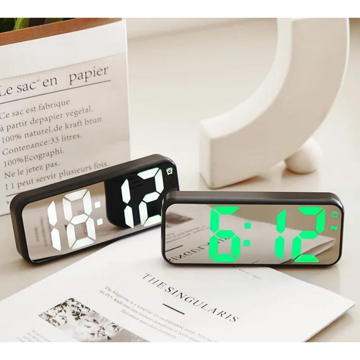 Mirror Digital Alarm Clock Teperature Date Night Mode ?/? Switch Snooze Desk Table Clock 12/24H 2 Time Display Modes LED Clocks