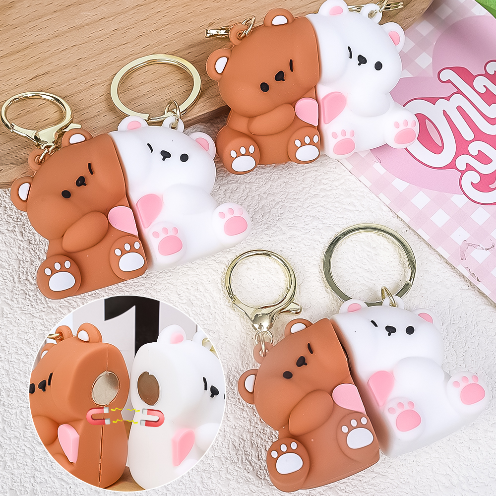 Cute Mechanical Teddy Bear Keychain With Wristband - Cartoon Black Bear Keyring