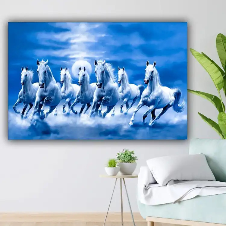 Seven Horses Blue Poster Vinyl Frame