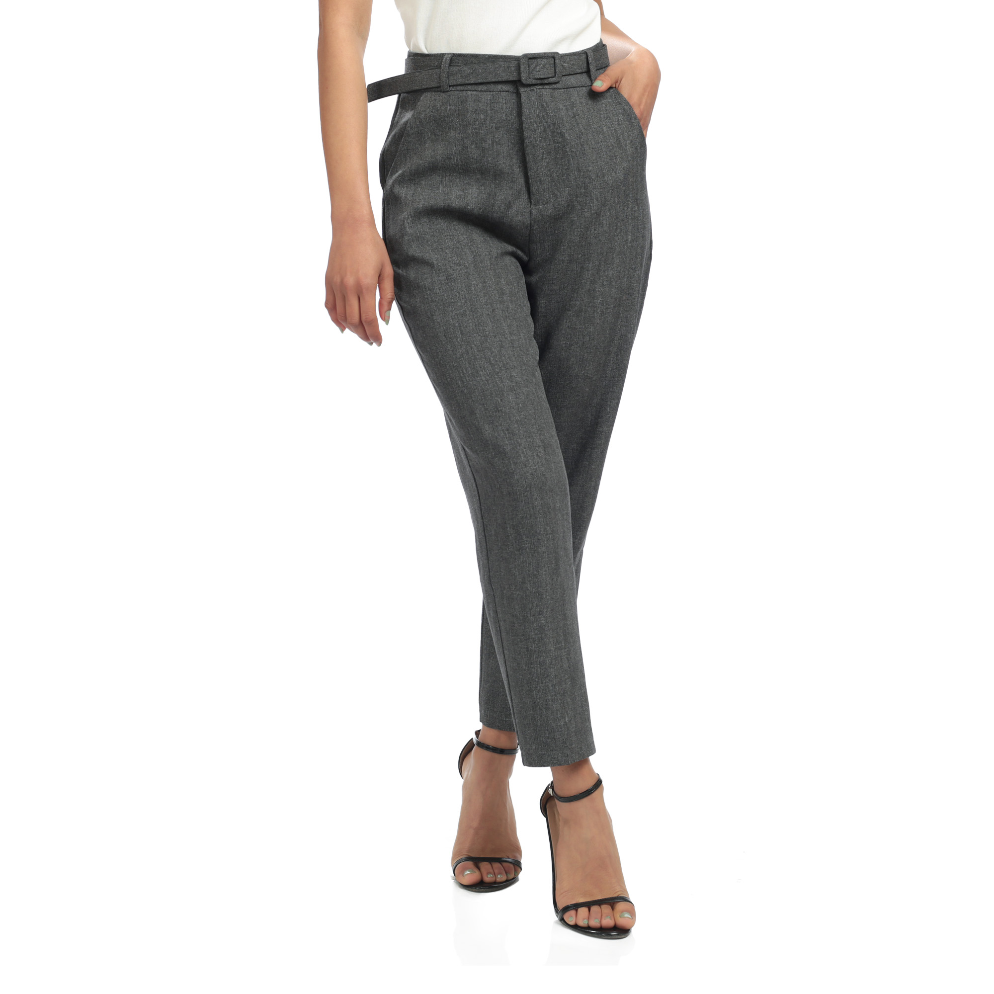 New Dark Grey Formal Pant With Belt For 