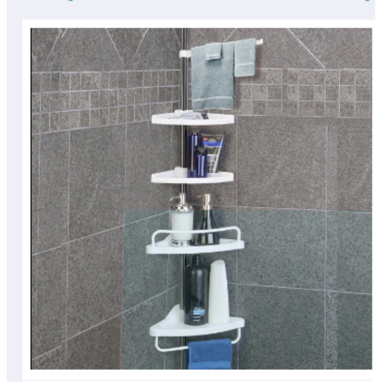 Telescopic 4 Tier Adjustable Shower Corner Bathroom Shelf Caddy Organizer (White