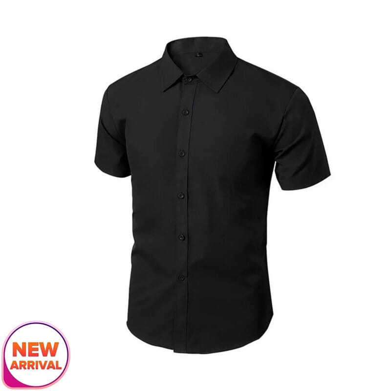 Black Half Sleeves Plain Cotton Shirt 
