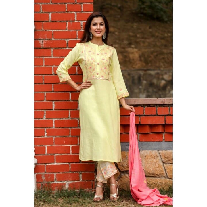 Light yellow Attractive Kurti pant set 