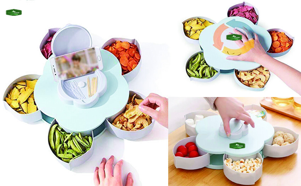 Pattern Rotating Candy Box National Flower Shape Rotating Candy Box Snack Dry Fruit Box Serving ...