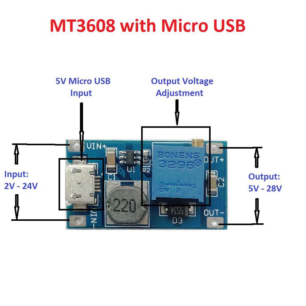 Einstellbarer Spannungsregler 2 Stück MT3608 Step-Up Converter