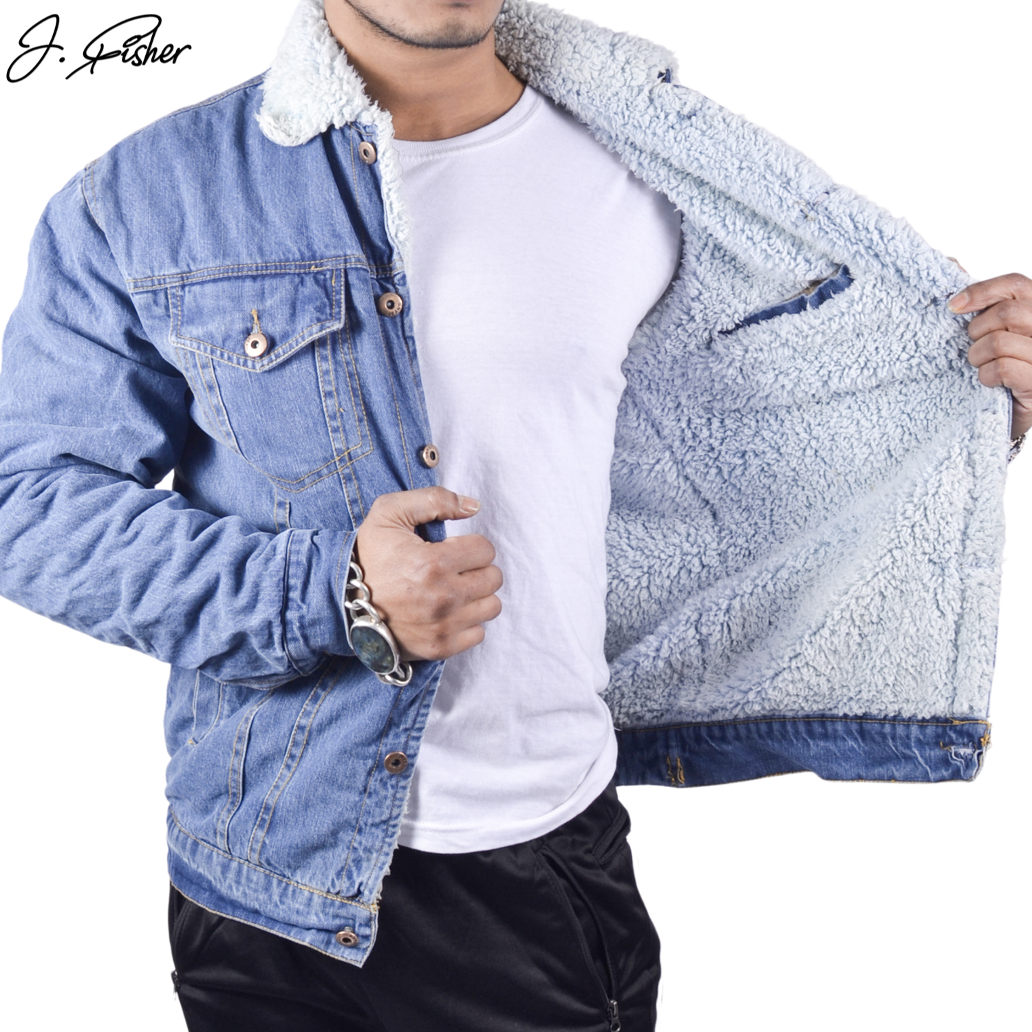 J.Fisher Denim Fur Jacket For Men: Buy 