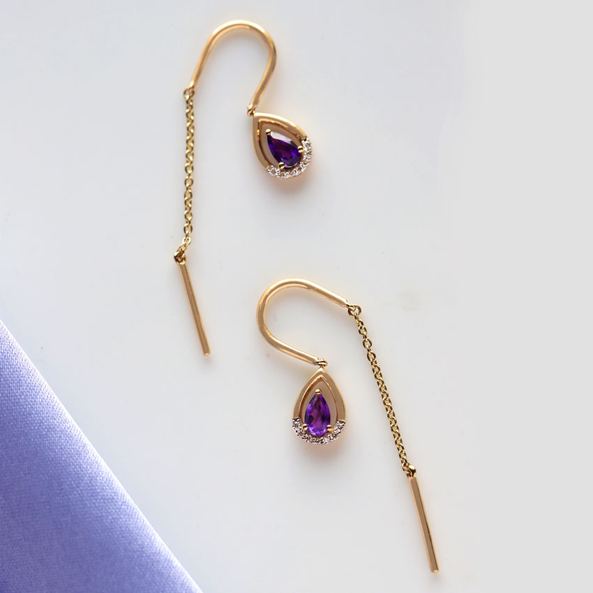 White Feathers Purple Haze Gemstone Sui Dhaga Earrings for women