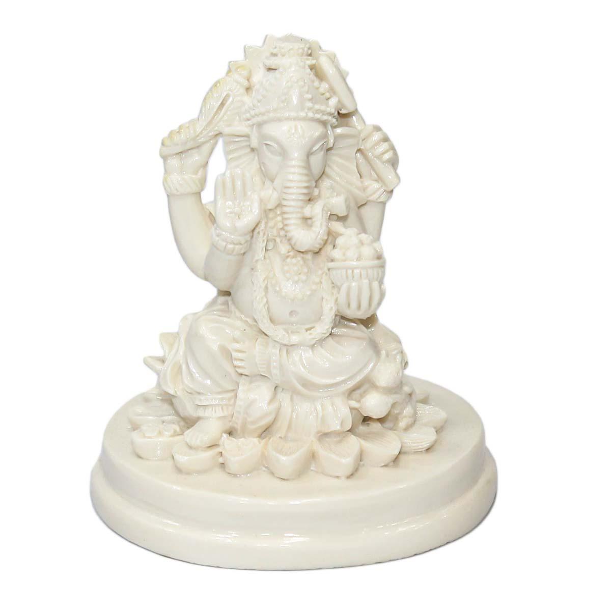 White Lord Ganesh Ceramic Statue - 3 Inches