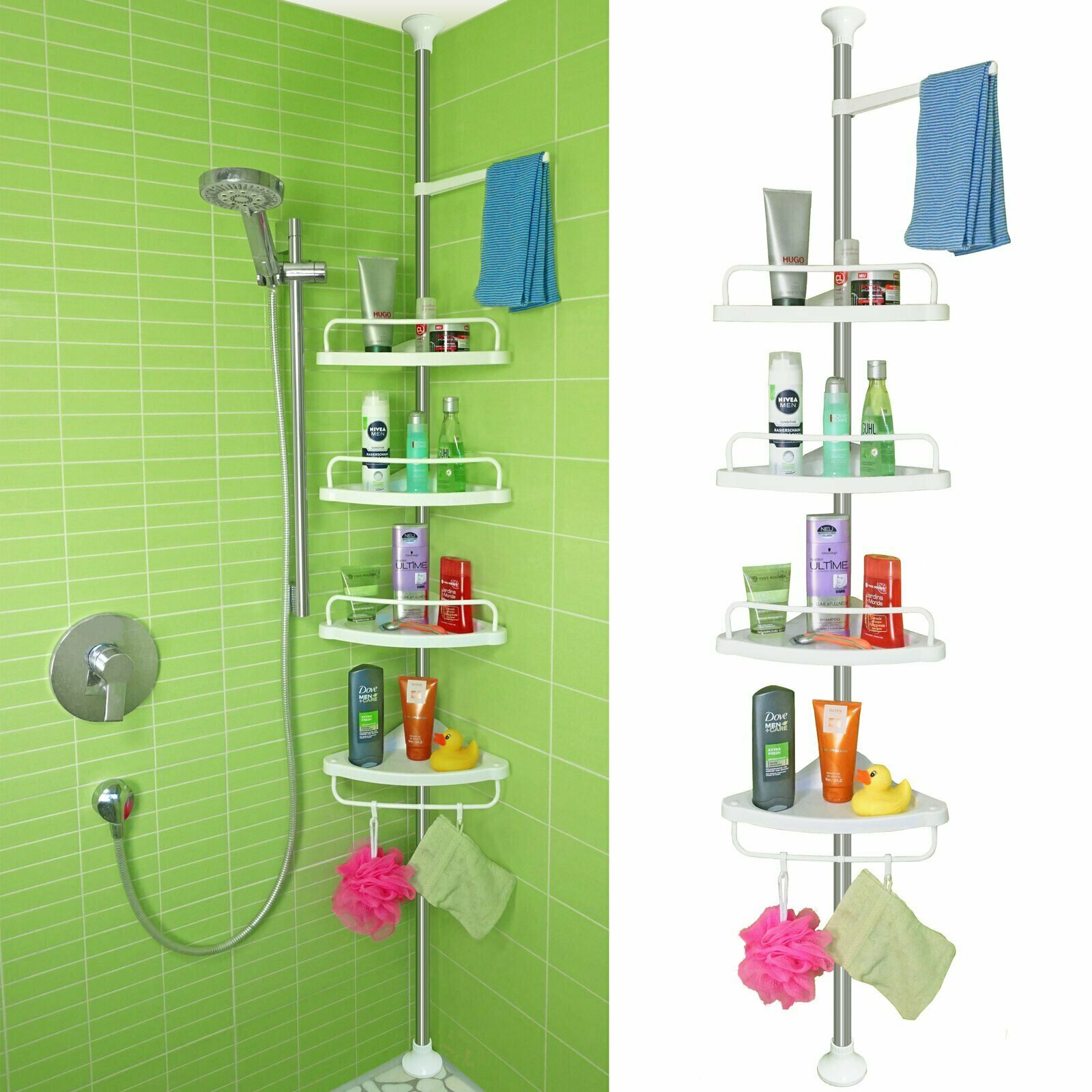 Telescopic 4 Tier Adjustable Shower Corner Bathroom Shelf Organizer
