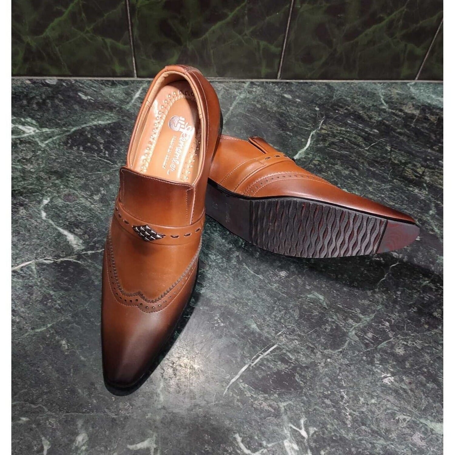 Brown Solid Slip-On Formal Party Shoes 