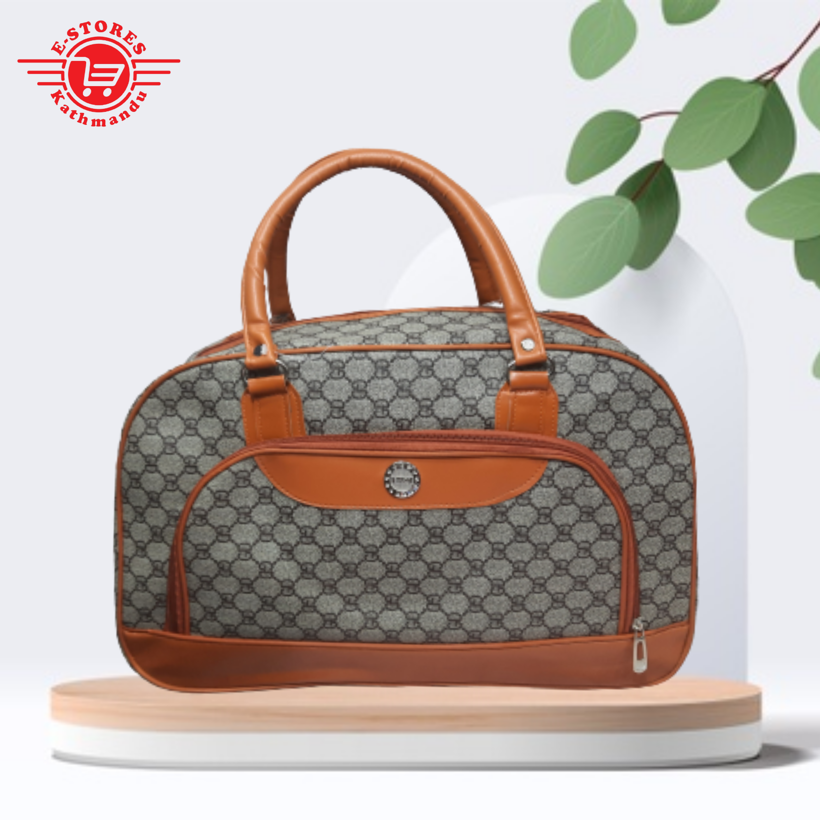 PU Leather Printed New Edition Duffle Luggage Travel Bag For Women Medium-1175