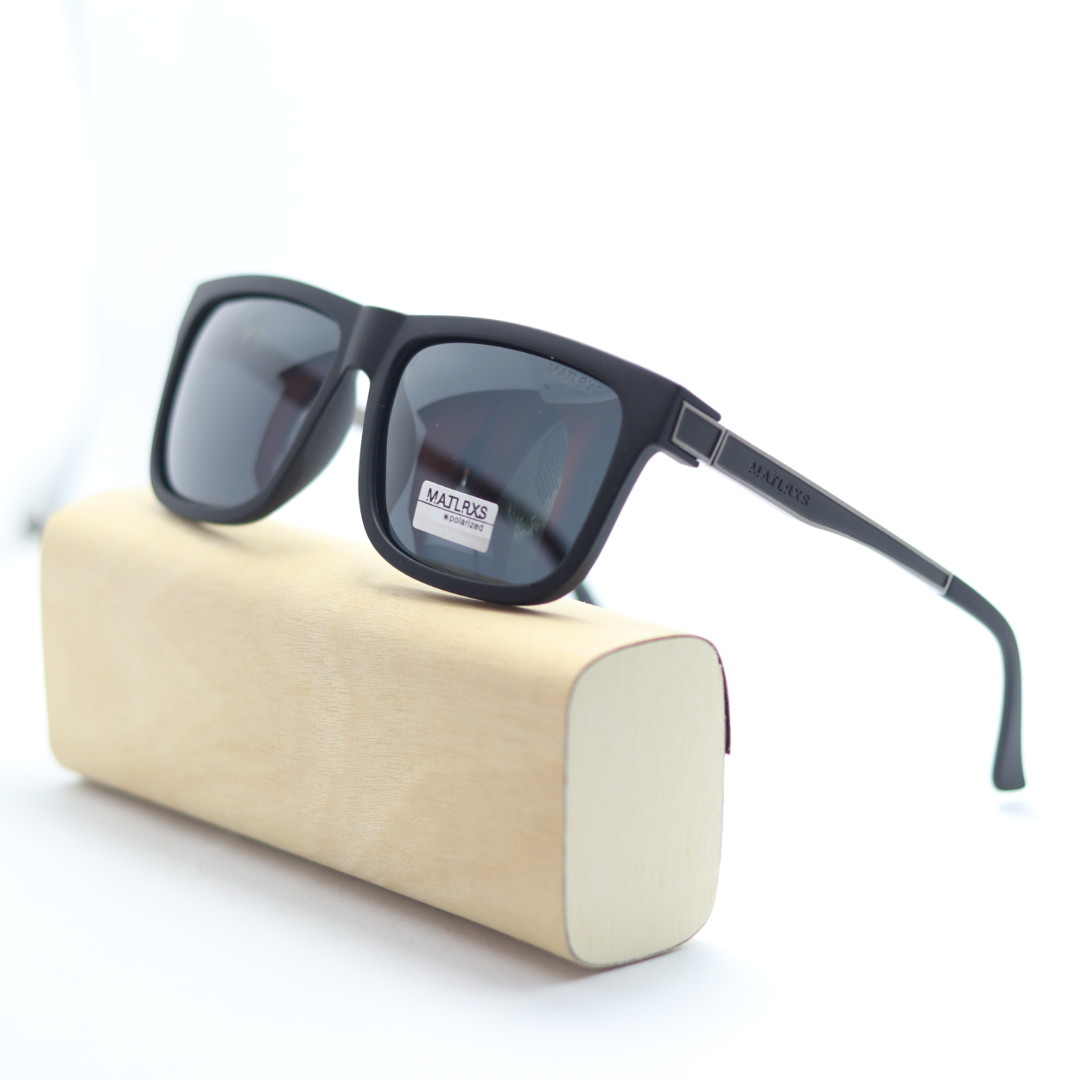 Matte Black Polarized Square Frame Sunglasses For Men