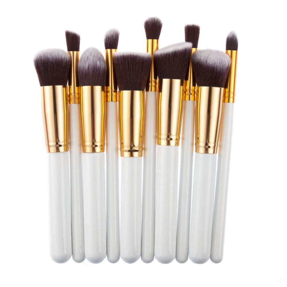 10Pcs Makeup Brush Set - White And Golden