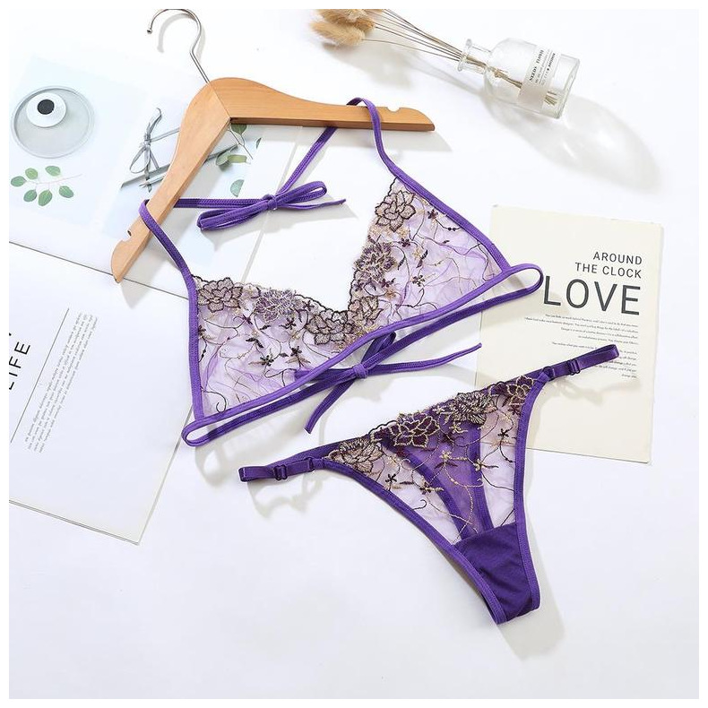 New Style Lace Transparent Embroidery Sexy Hot Underwear With Bra