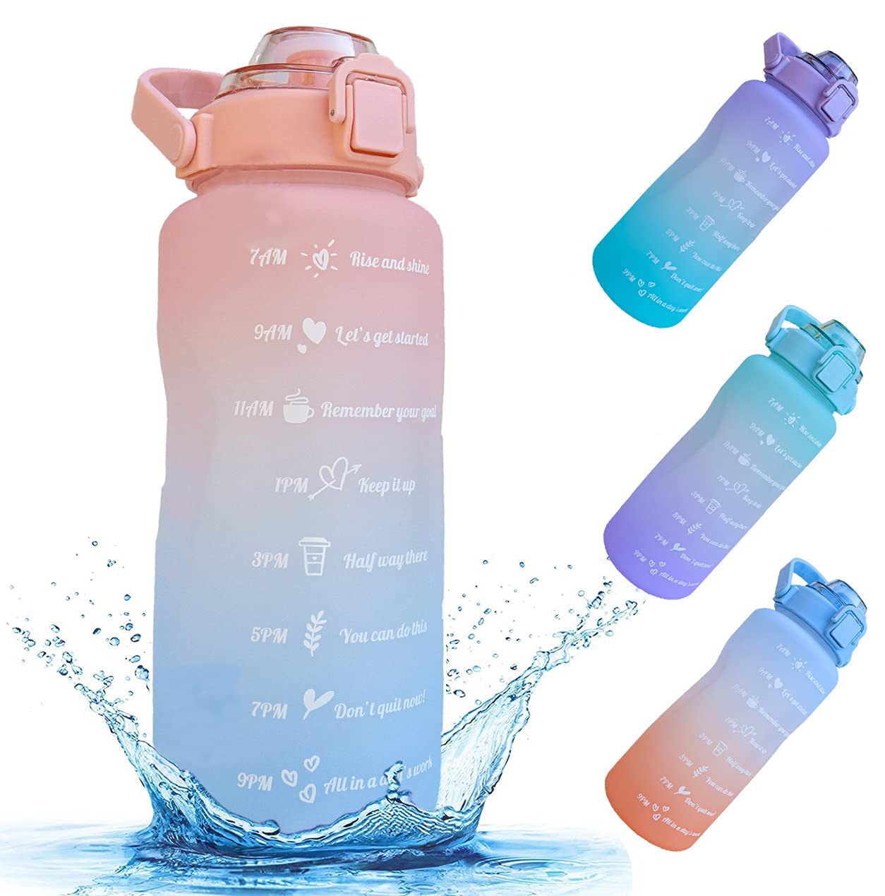 2 Liter Water Bottle Large Big With Straw Time Marker Motivational Markings Water Bottles Sports ...