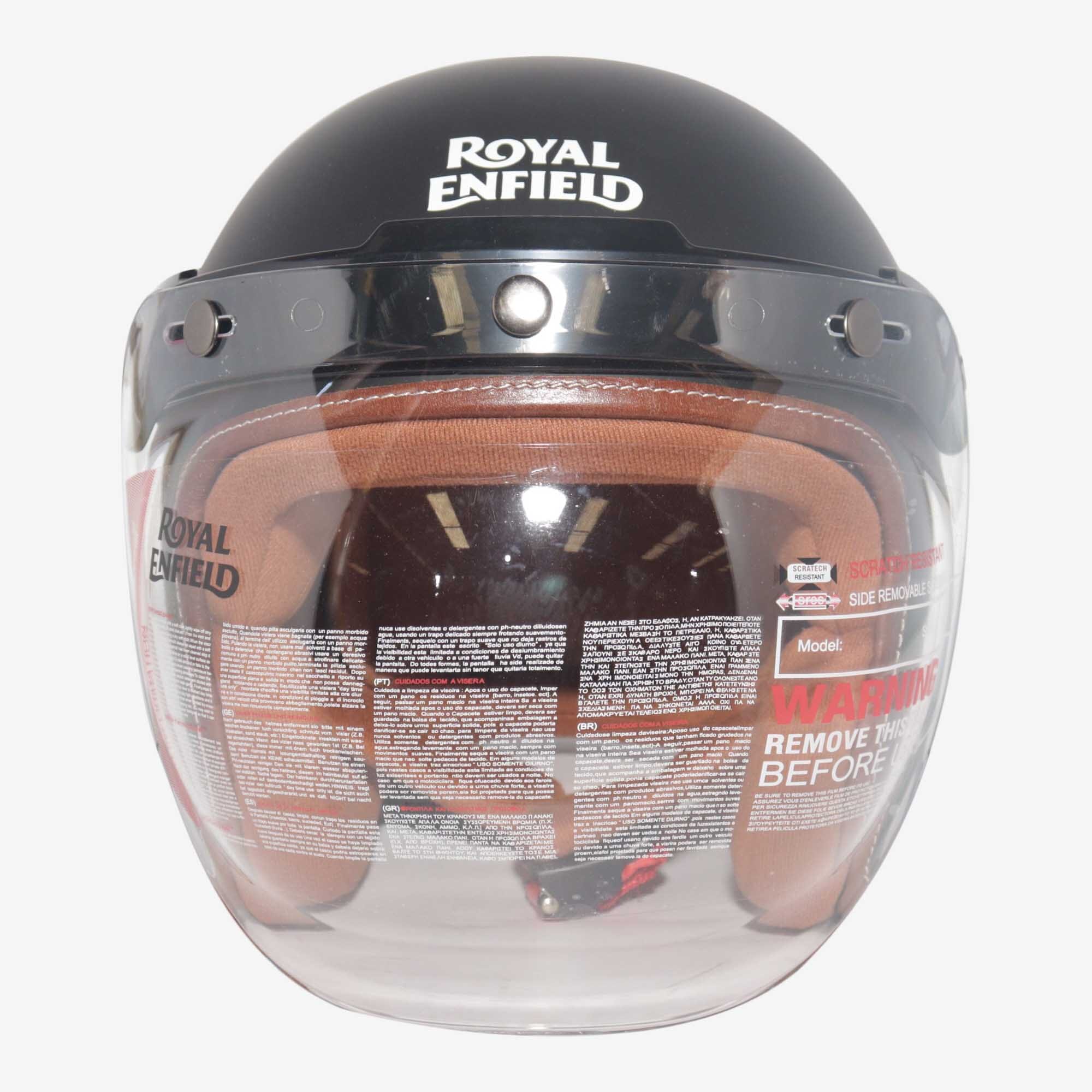 Jet Motorcycle Helmet With Polished Royal Enfield Carbon Bubble Visor