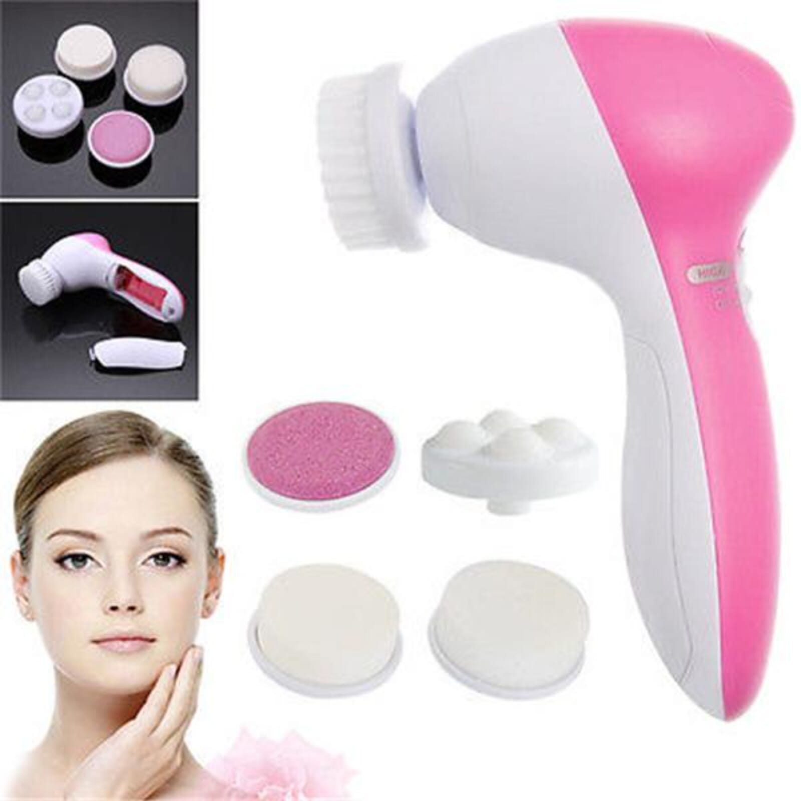 Pink 5 In 1 Face Massager And Cleanser