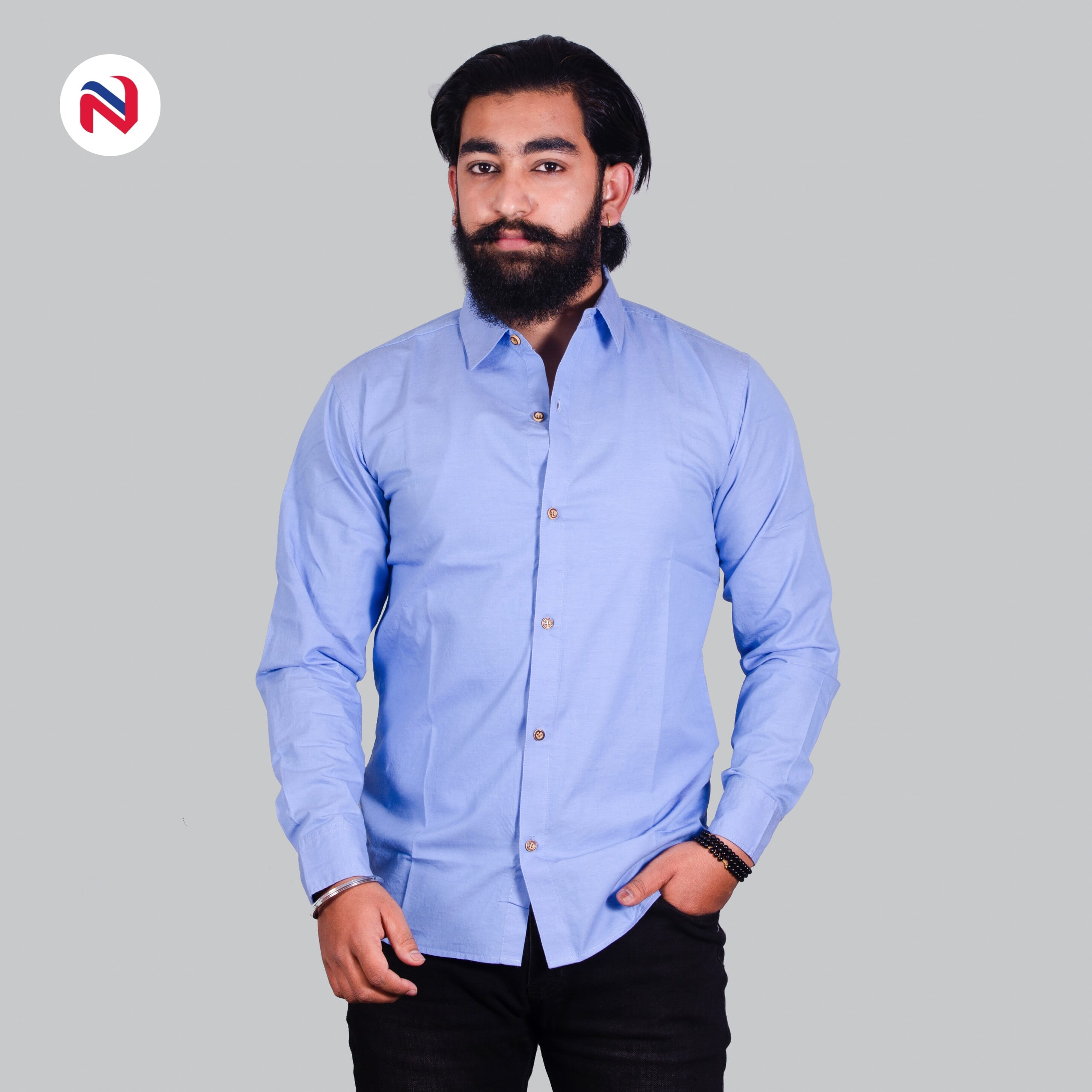 Nyptra Blue Full Sleeves Premium Cotton Shirt For Men