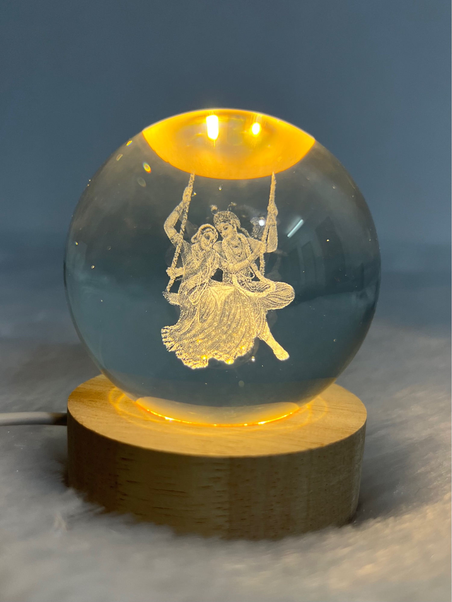 Radha Krishna 3D LED Crystal Ball | Spiritual Night Light Lamp | Decorative Home & Gift Item