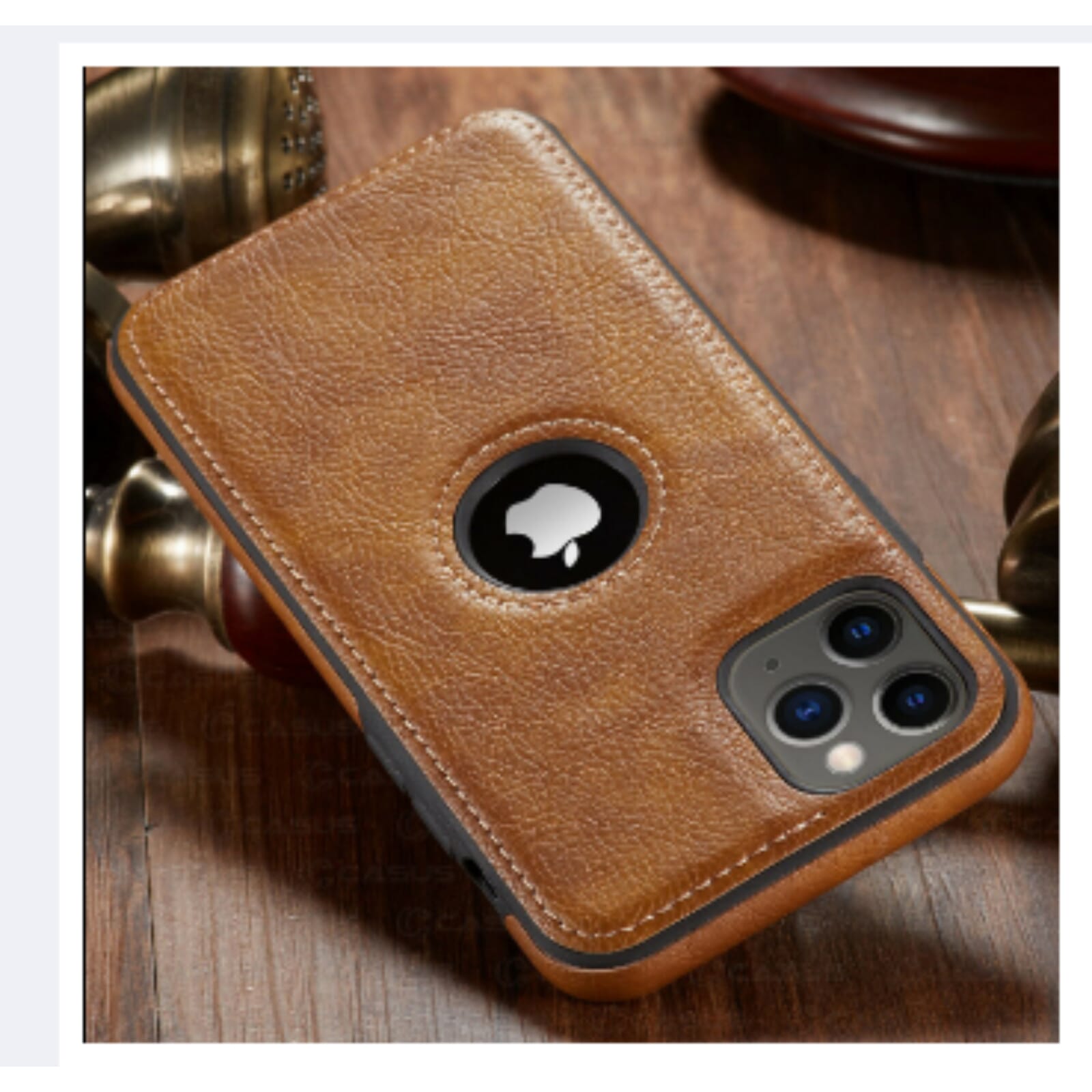 TPU With Logo Hole Leather Protective Mobile Back Cover for iPhone 12 Pro Max Ca