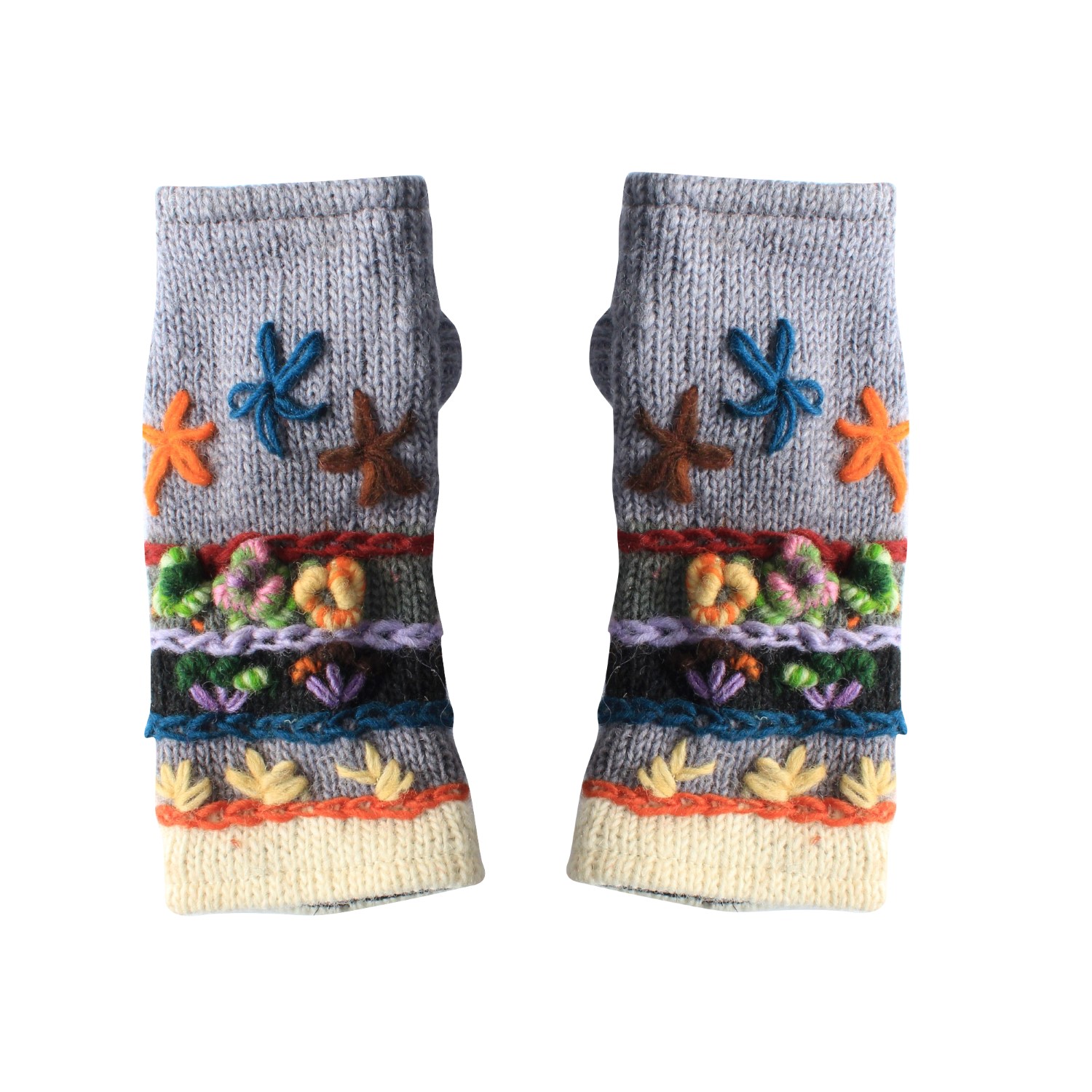 Grey With Multicolor Stripe Woolen Hand Warmer