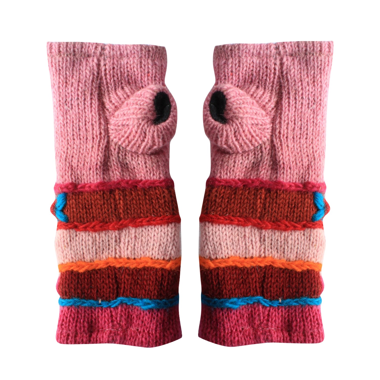 Pink Flower Knitted Woolen Free Size Hand Warmer