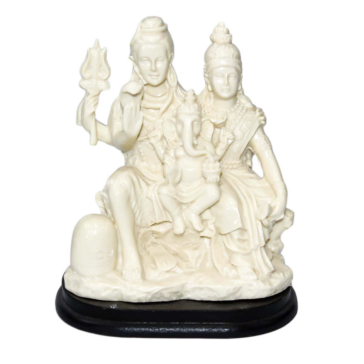 White Lord Shiva Parbati & Ganesh Ceramic Statue - 4 Inches