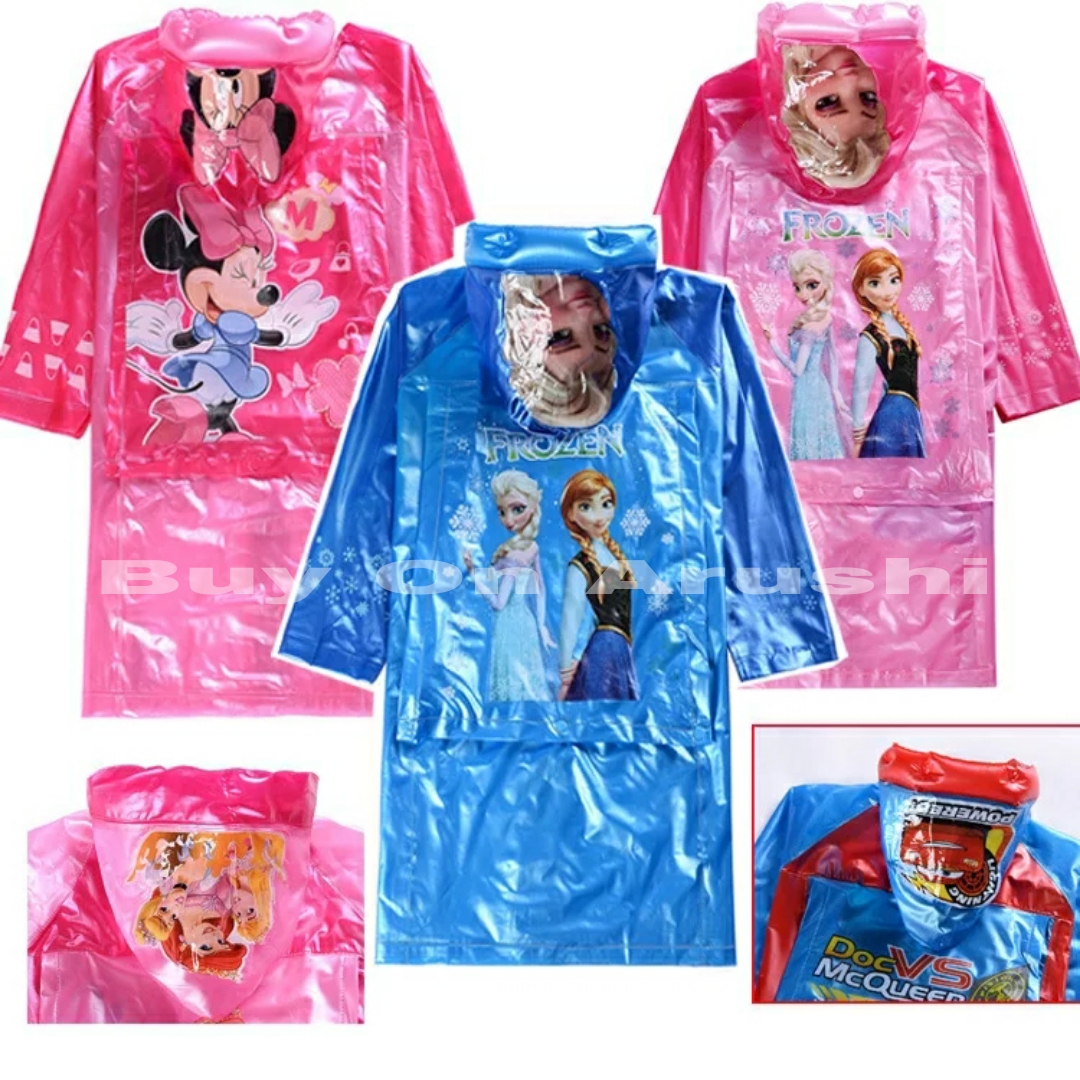Kids Unisex Solid Cartoon Printed Raincoat(Print May Vary) By Arushi